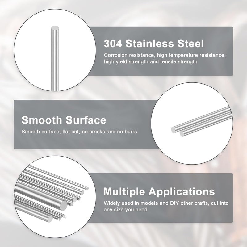 M METERXITY 10-Pack 304 Stainless Steel Solid Round Rod, 1.2x300mm Metal Solid Shaft Rods for DIY Craft/Model Car/Helicopter Airplane/Metal Working, Lathe Bar Smooth Stock [0.05x11.81IN] - Image 2